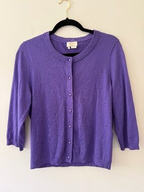 Kate Spade Purple 3/4 Sleeve Cardigan Bow detail Purple Jeweled Buttons Retro XL